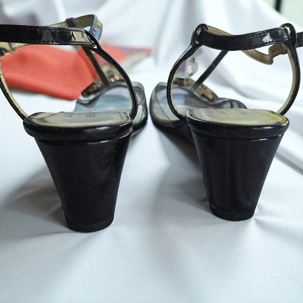 Azuree‎ Pour Heyraud Embellished Wedge Sandals Black Clear Strappy Woman Size 8